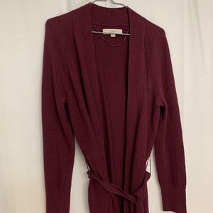 LOFT warm belted cardigan, burgundy, worn once!